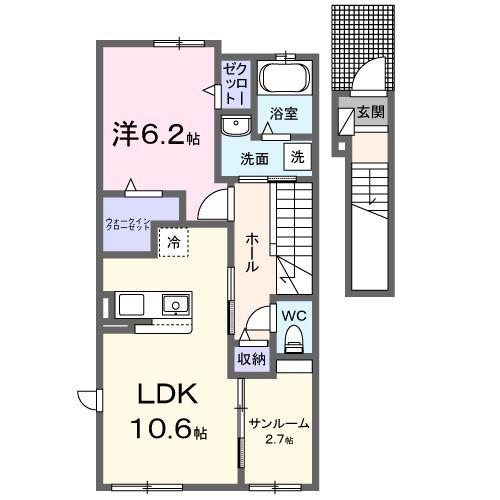 シルク グレイス II(1LDK/2階)の間取り写真