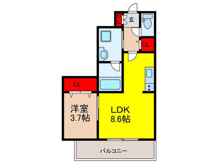 ウェルスクエア茨木駅前(1LDK/1階)の間取り写真