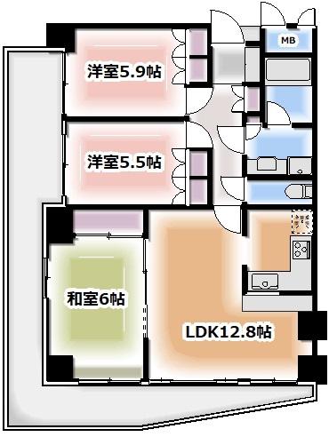 サーパス住吉(3LDK/5階)の間取り写真