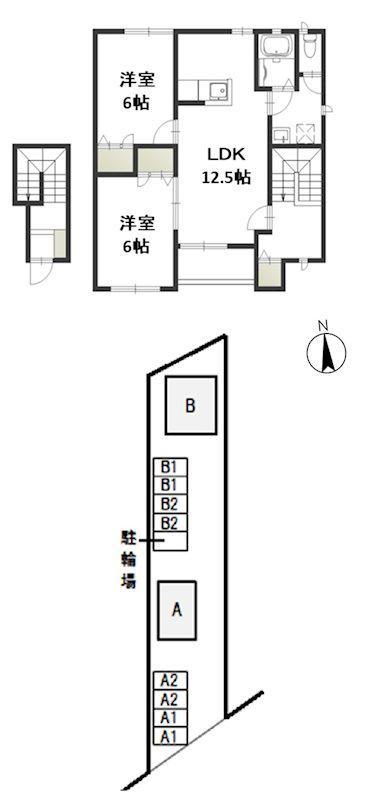 レザン ヴェルジェ B(2LDK/2階)の間取り写真