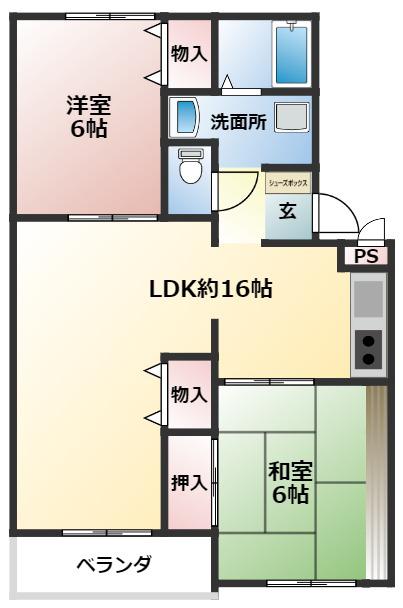 竹城台ハイツE棟(2LDK/1階)の間取り写真