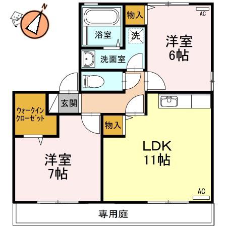 レジデンス矢三B(2LDK/1階)の間取り写真