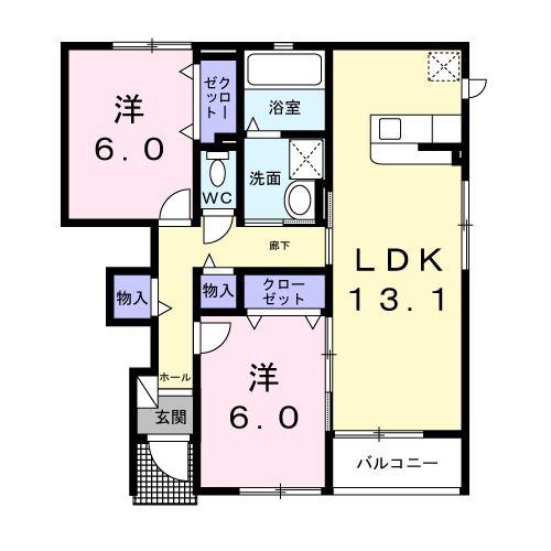 ディオパラッツオI(2LDK/1階)の間取り写真