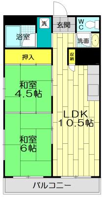 ウイングレスト(2LDK/2階)の間取り写真