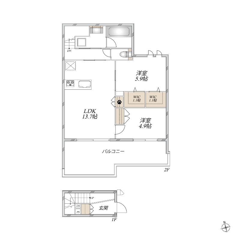 CASA CLAIR(2LDK/2階)の間取り写真