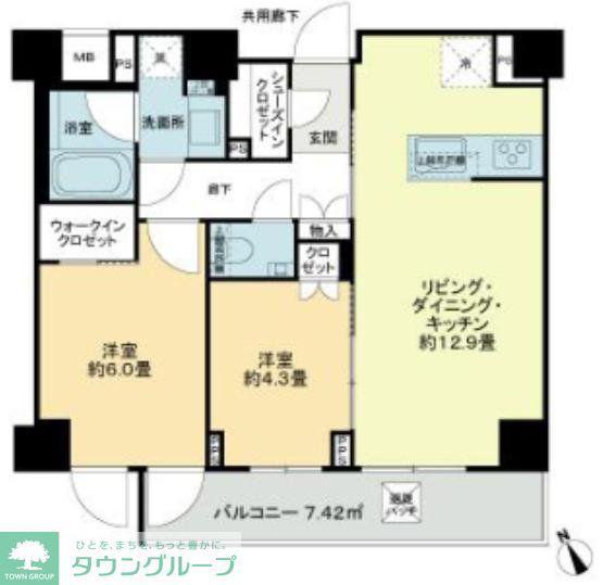 ディアナコート三軒茶屋(2LDK/2階)の間取り写真