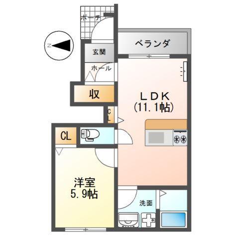 フルール・シオン(1LDK/1階)の間取り写真