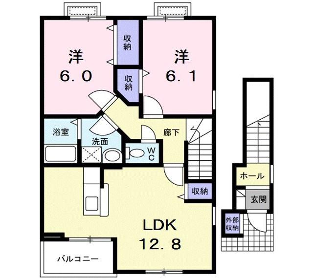 カルフールオリゾンA(2LDK/2階)の間取り写真