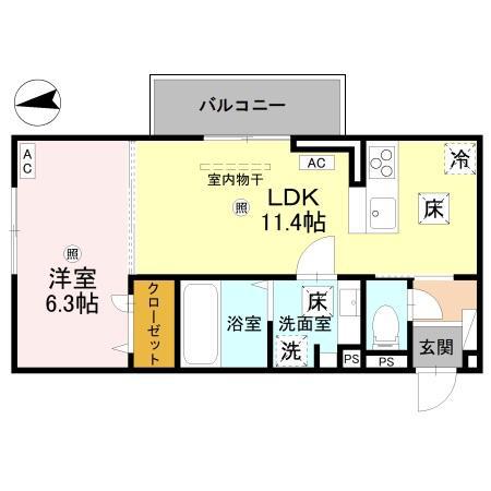 D REGALO米松(1LDK/1階)の間取り写真