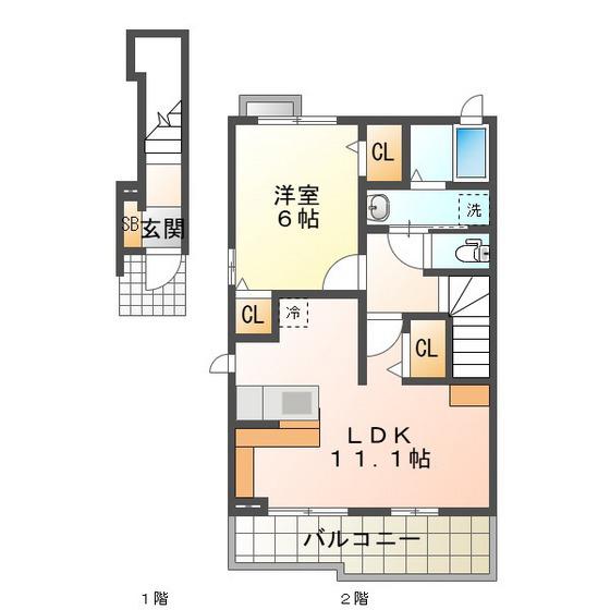 ヴィラアンシャンテ(1LDK/2階)の間取り写真