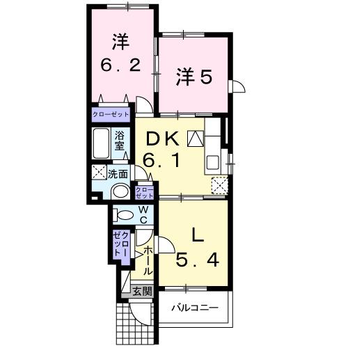 コーポロマンD(2LDK/1階)の間取り写真