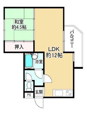 ロイヤルメゾン塚口V(1LDK/1階)の間取り写真