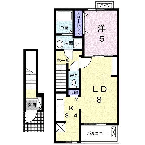 モダンビレッジ(1LDK/2階)の間取り写真