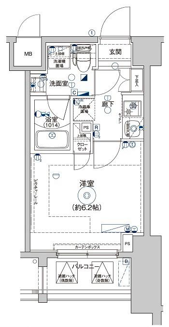 LEA横濱ウエストステージ(1K/4階)の間取り写真