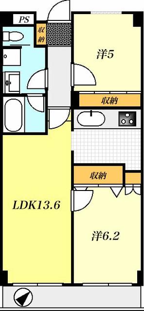 T-NET リベラルシティハイツ(2LDK/2階)の間取り写真
