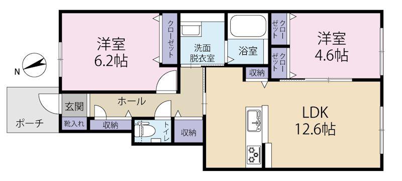 グレイスコート佐鳴台(2LDK/1階)の間取り写真