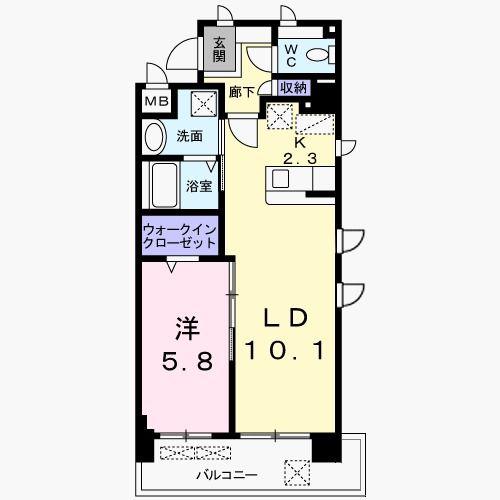 プレステージ空港東(1LDK/4階)の間取り写真