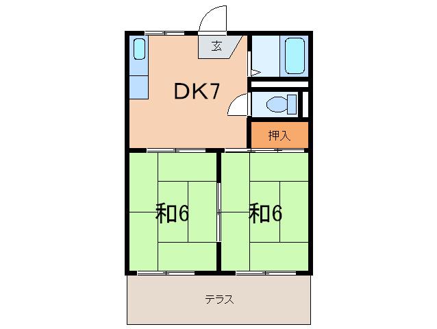 パールハイツ夙川(2DK/1階)の間取り写真