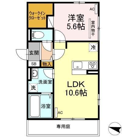 グレンディールII(1LDK/1階)の間取り写真