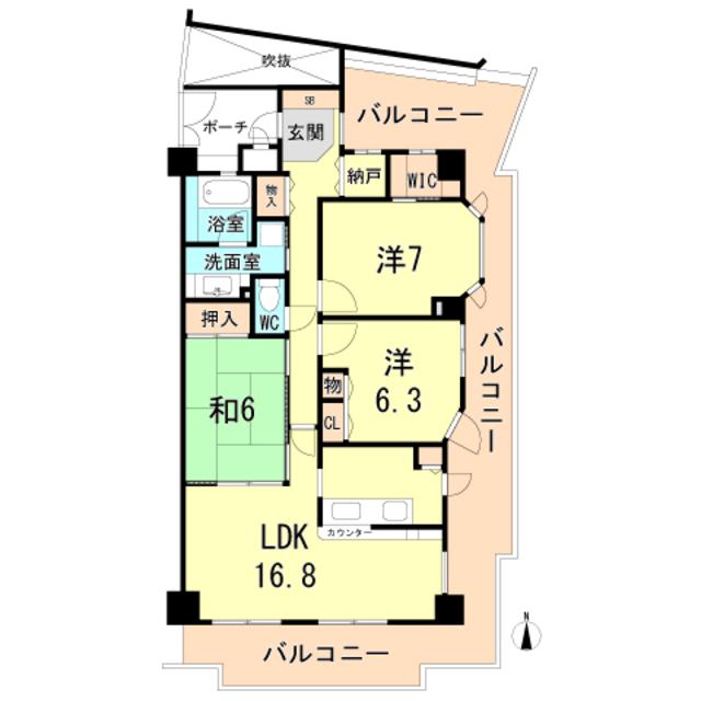 ビューネ西宮五段坂(3LDK/3階)の間取り写真