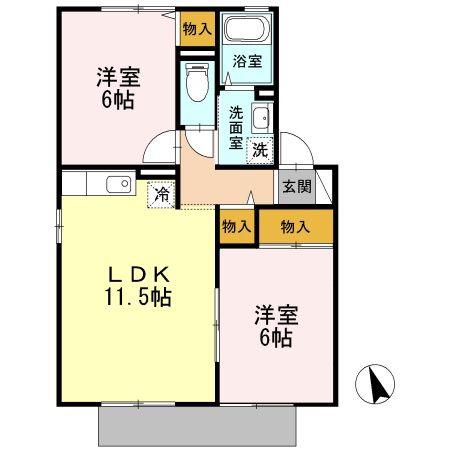 ノースヴィレッジ(2LDK/1階)の間取り写真