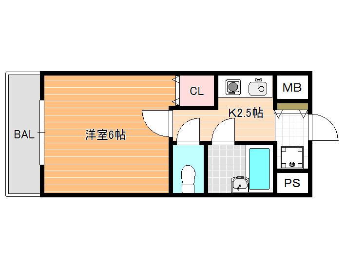 ルミエールS(1K/2階)の間取り写真