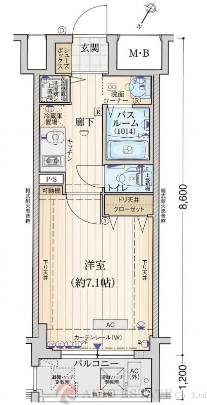 レジデンス靭公園(1K/7階)の間取り写真