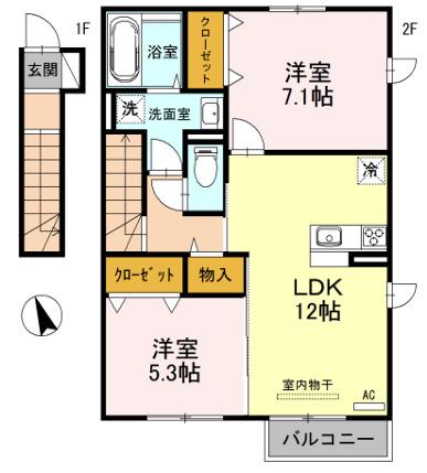 ESTASIA A棟(2LDK/2階)の間取り写真