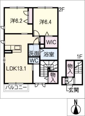 ドルフ山の手(2LDK/2階)の間取り写真