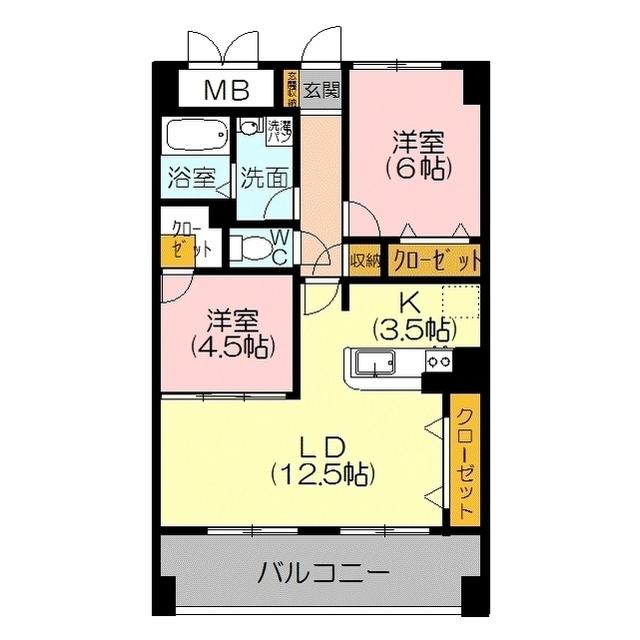 スカイマンションF(2LDK/8階)の間取り写真