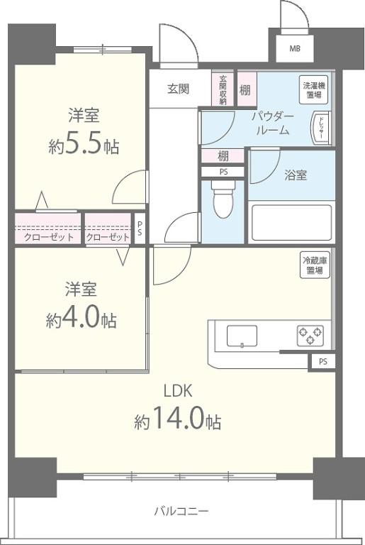 LEVERT高槻(2LDK/3階)の間取り写真