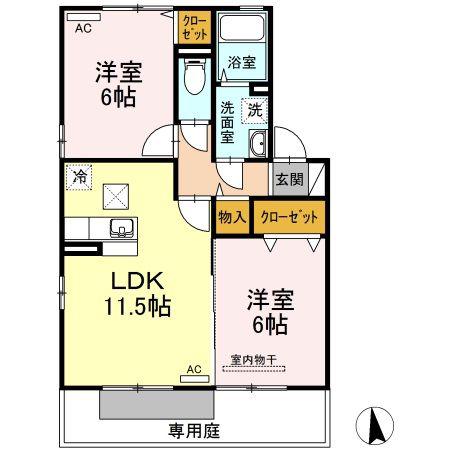 リジェールB棟(2LDK/1階)の間取り写真