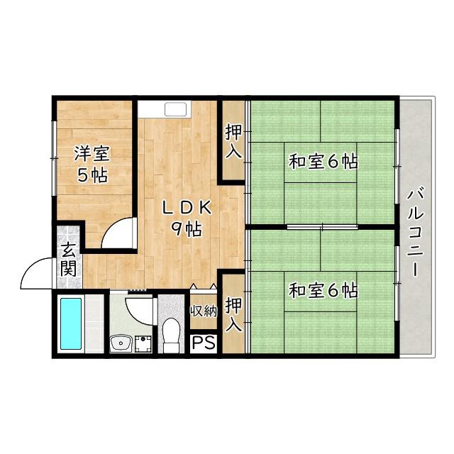 コーポ半田(3LDK/5階)の間取り写真