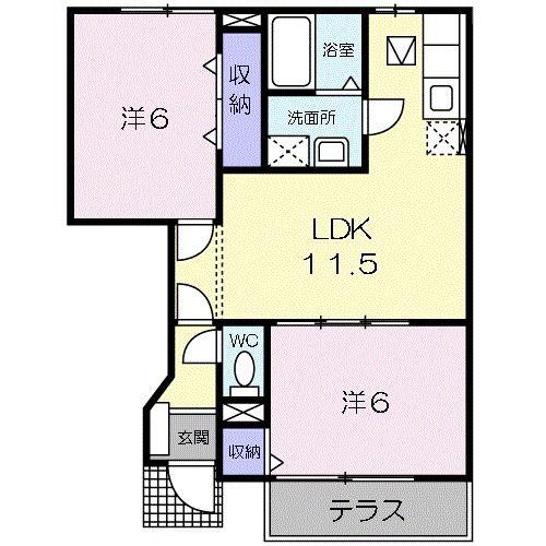 プラスペラティ A棟(2LDK/1階)の間取り写真