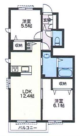 フローラル II(2LDK/1階)の間取り写真