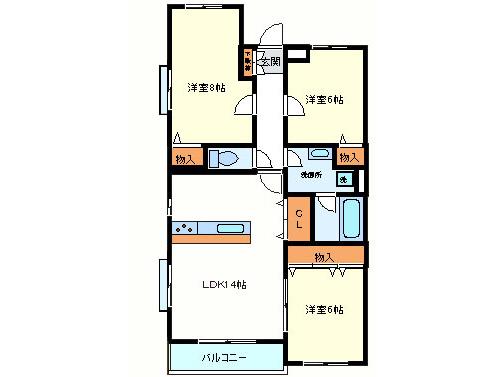 べルックス A・B(3LDK/4階)の間取り写真
