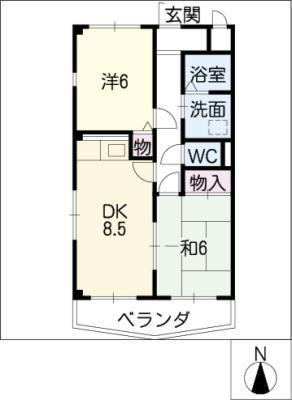 プルミエール高畑(2DK/2階)の間取り写真