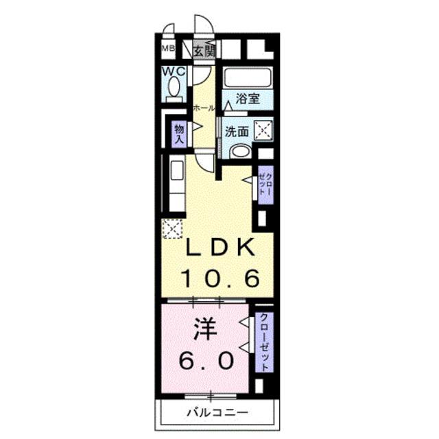 ディアコート本厚木(1LDK/2階)の間取り写真