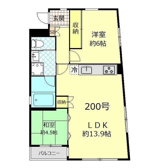 パレロワイヤル弦巻(2LDK/2階)の間取り写真