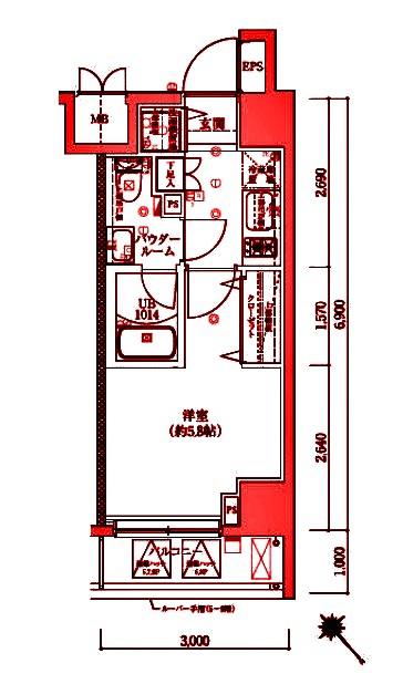 LUMEED横濱鶴見(1K/8階)の間取り写真