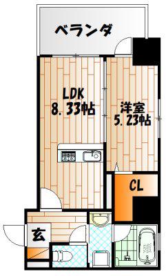 北九州モノレール 平和通駅 徒歩3分 11階建 築5年(1LDK/9階)の間取り写真