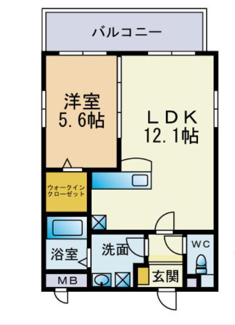 クレセント美野島(1LDK/5階)の間取り写真