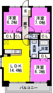 グランドルーチェ駅南(3LDK/3階)の間取り写真