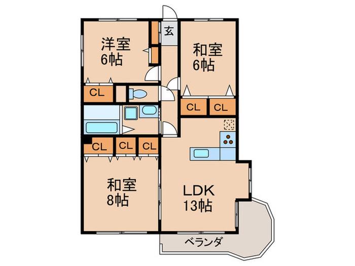 ハイフォルム寺塚(3LDK/4階)の間取り写真