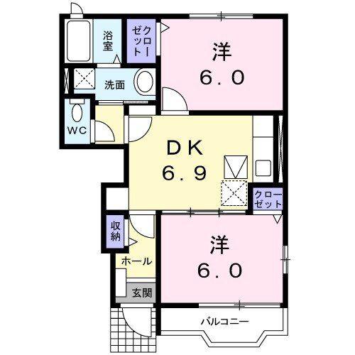 シーザリオ一番館(2DK/1階)の間取り写真