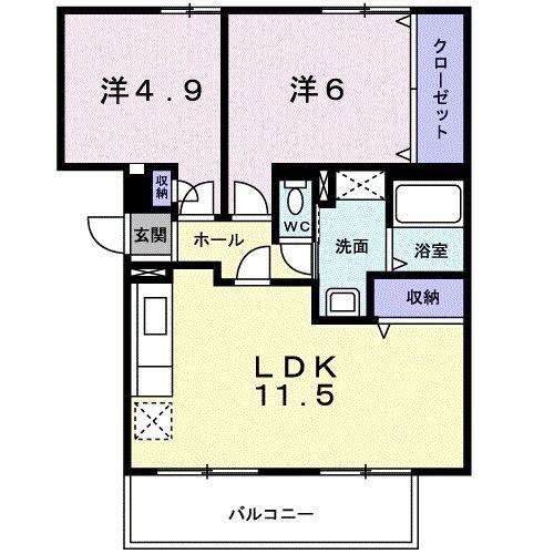 COURT-YARD三橋公園D(2LDK/1階)の間取り写真
