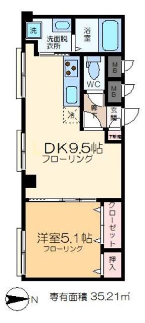 亀田ビル(1DK/3階)の間取り写真