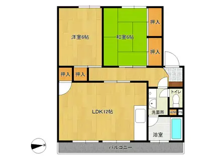 東熊本ハイツ(2LDK/3階)の間取り写真