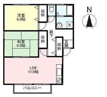 グリーンピアハイツA・B(2LDK/2階)の間取り写真