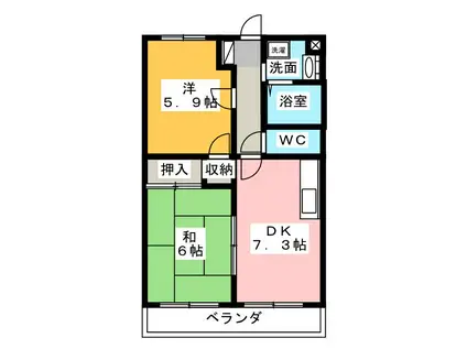 マンション磯田(2DK/3階)の間取り写真